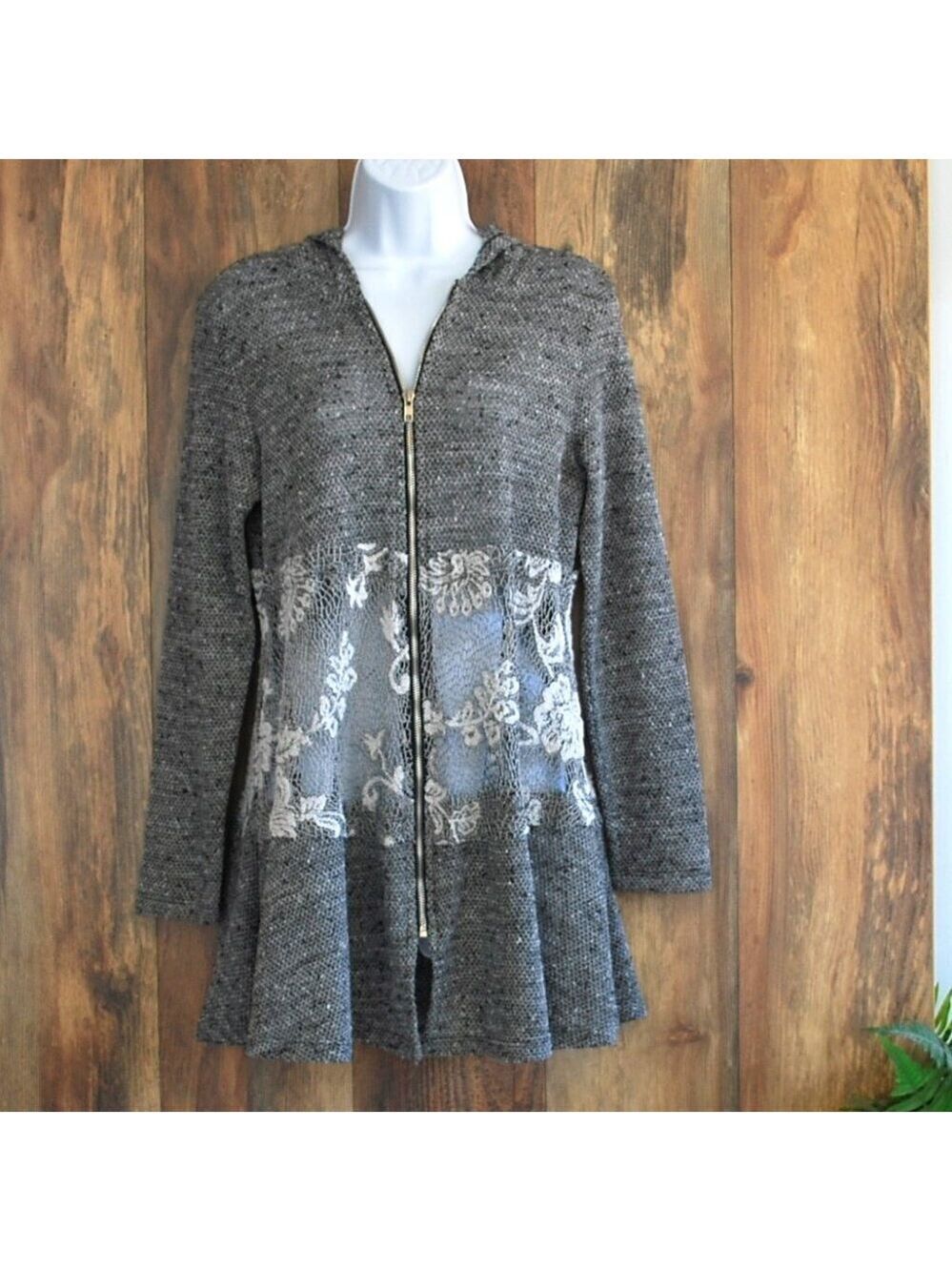 Vocal Lace Zip Cardigan Knit Hoodie Jacket S